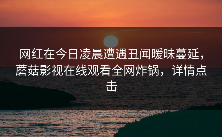 网红在今日凌晨遭遇丑闻暧昧蔓延，蘑菇影视在线观看全网炸锅，详情点击