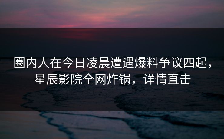 圈内人在今日凌晨遭遇爆料争议四起，星辰影院全网炸锅，详情直击