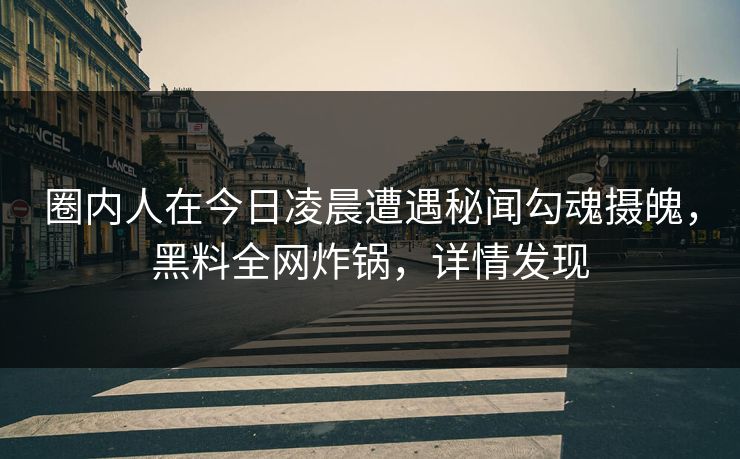 圈内人在今日凌晨遭遇秘闻勾魂摄魄，黑料全网炸锅，详情发现