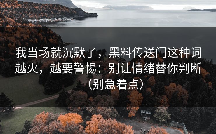 我当场就沉默了，黑料传送门这种词越火，越要警惕：别让情绪替你判断（别急着点）
